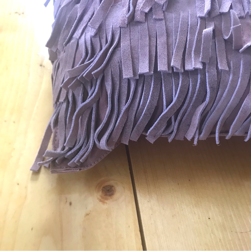 Bloomingville Brown Leather Cotton Fringe Rectangular Throw Pillow Boho 23x18 - Picture 4 of 9